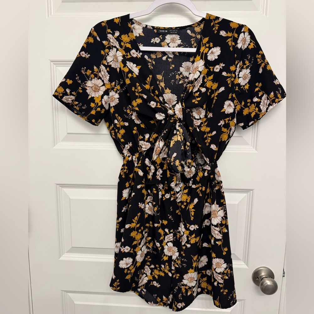 Black gold and white floral romper